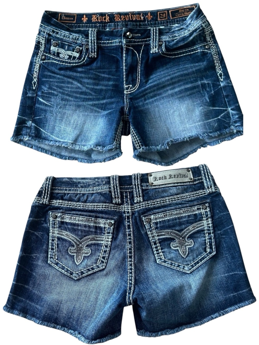 Rock Revival Curvy Denim Shorts Distressed with Frayed Hem (NEW)